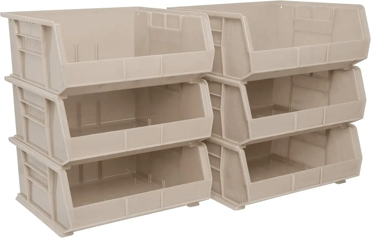 Akro-Mils 30235 AkroBins Plastic Storage Bins 11"x11"x5" Stone 6-Pack | Heavy Duty Stackable Organizer for Home & Garage - main product image