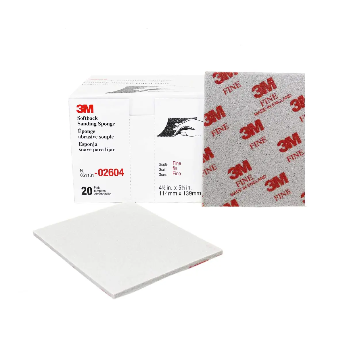 3M Softback Sanding Sponge, 02604, 4 1/2 in x 5 1/2 in, Fine Grit | Flexible, Precise Hand Sanding Tool - main product image