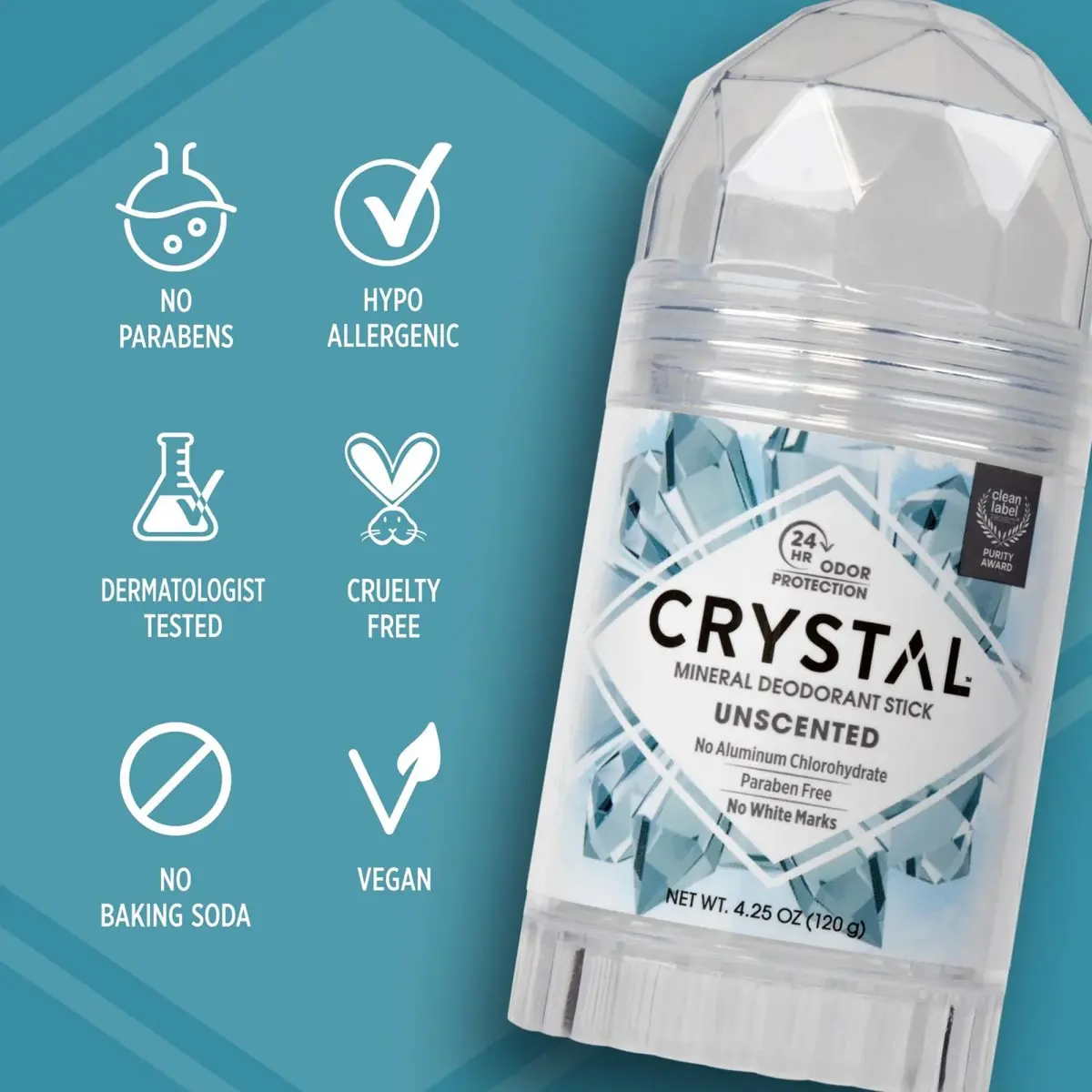 Crystal Essence Unscented Deodorant Stick 120.5g (4.25 oz) | Natural Mineral Odor Protection - view 5