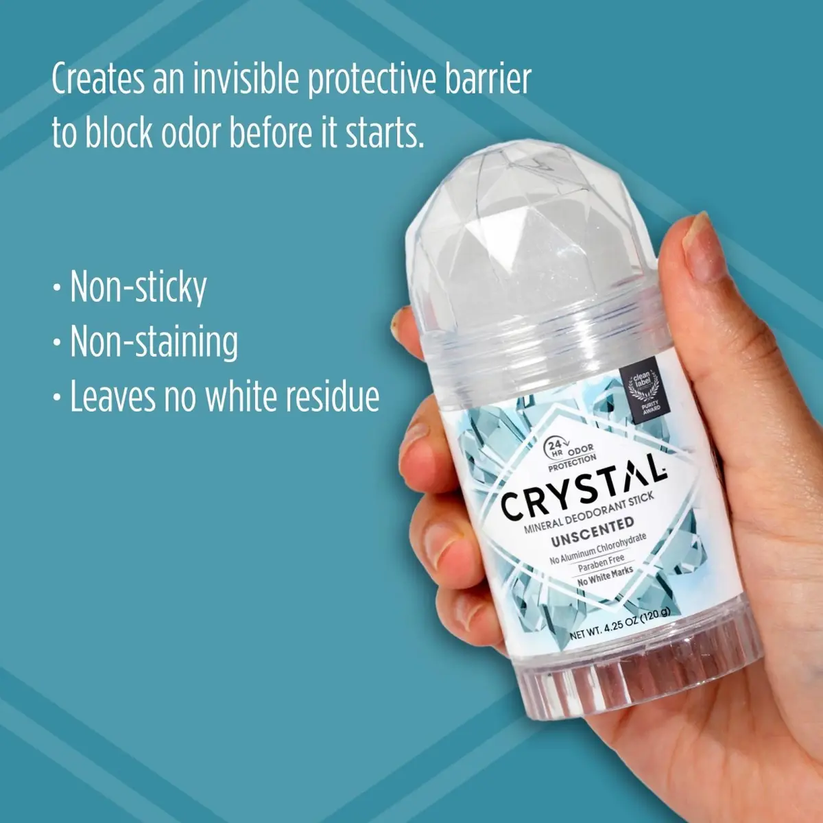Crystal Essence Unscented Deodorant Stick 120.5g (4.25 oz) | Natural Mineral Odor Protection - view 3