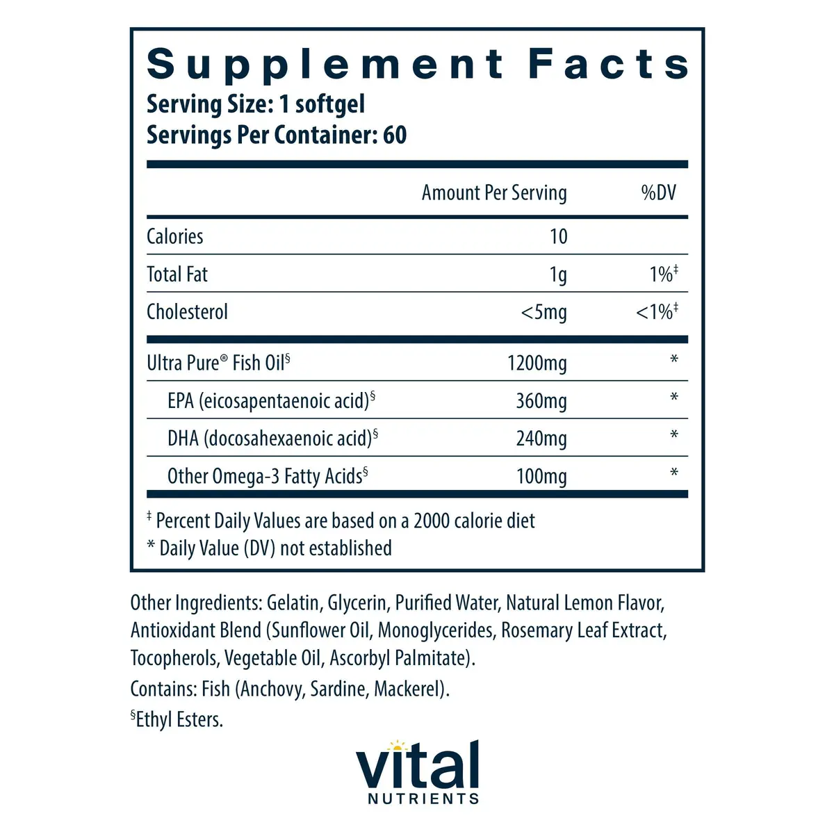 Vital Nutrients Ultra Pure Fish Oil 700 | Omega-3 EPA & DHA, Lemon Flavor, 60 Softgels - view 2