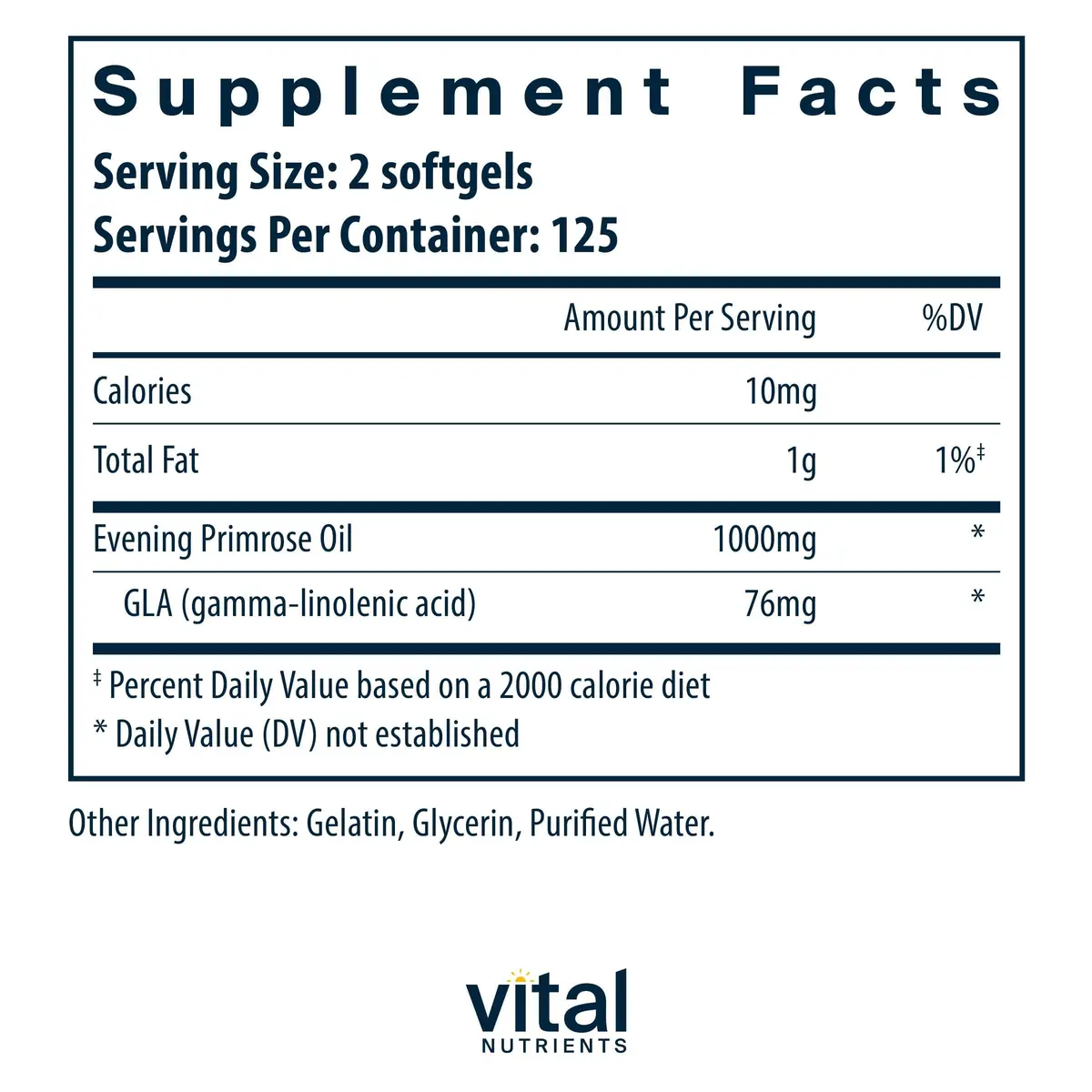 Vital Nutrients Evening Primrose Oil 1,000mg | Supports Women’s Health & PMS Relief, 250 Softgels - view 2