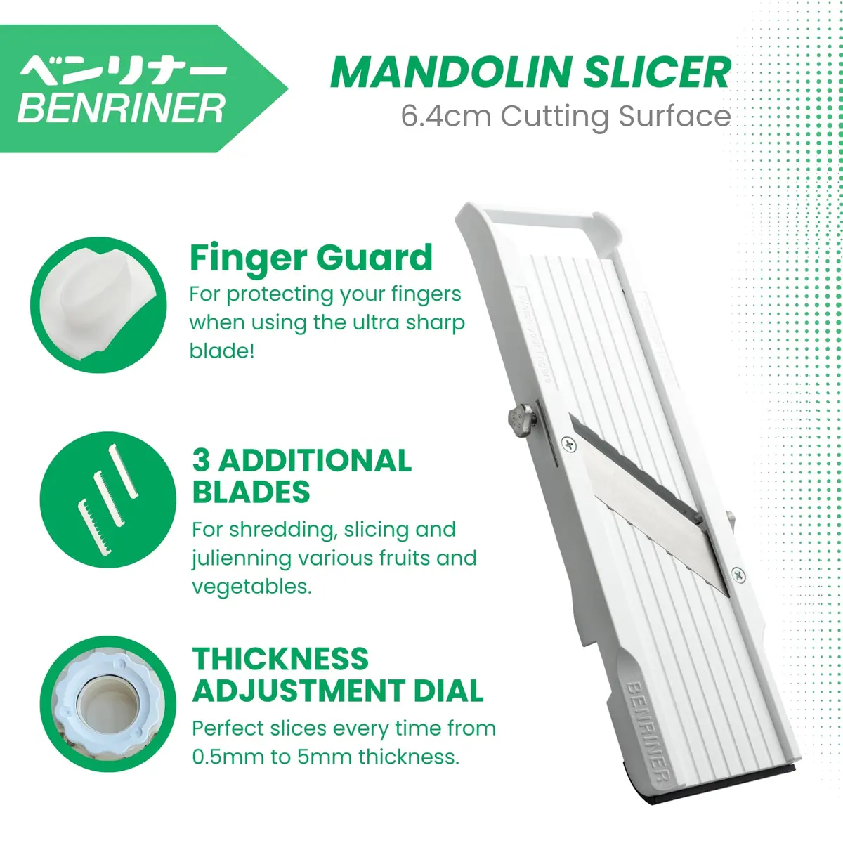 Benriner Japanese Mandolin Vegetable Slicer | Ultra-Sharp Steel Blades, Adjustable Thickness, 31.5cm - view 6