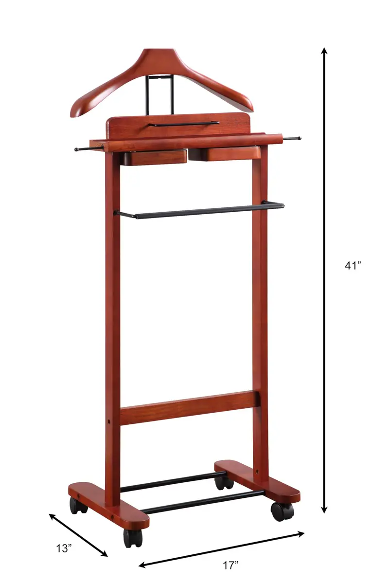 Proman Products Deluxe Suit Valet Stand VL16204 with Top Tray, Slide Out Tray, Contour Hanger, Trouser Bar, Tie & Belt Hooks and Shoe Rack, 17" W x 13" D x 41" H, Dark Cherry | Solid Wood - view 7