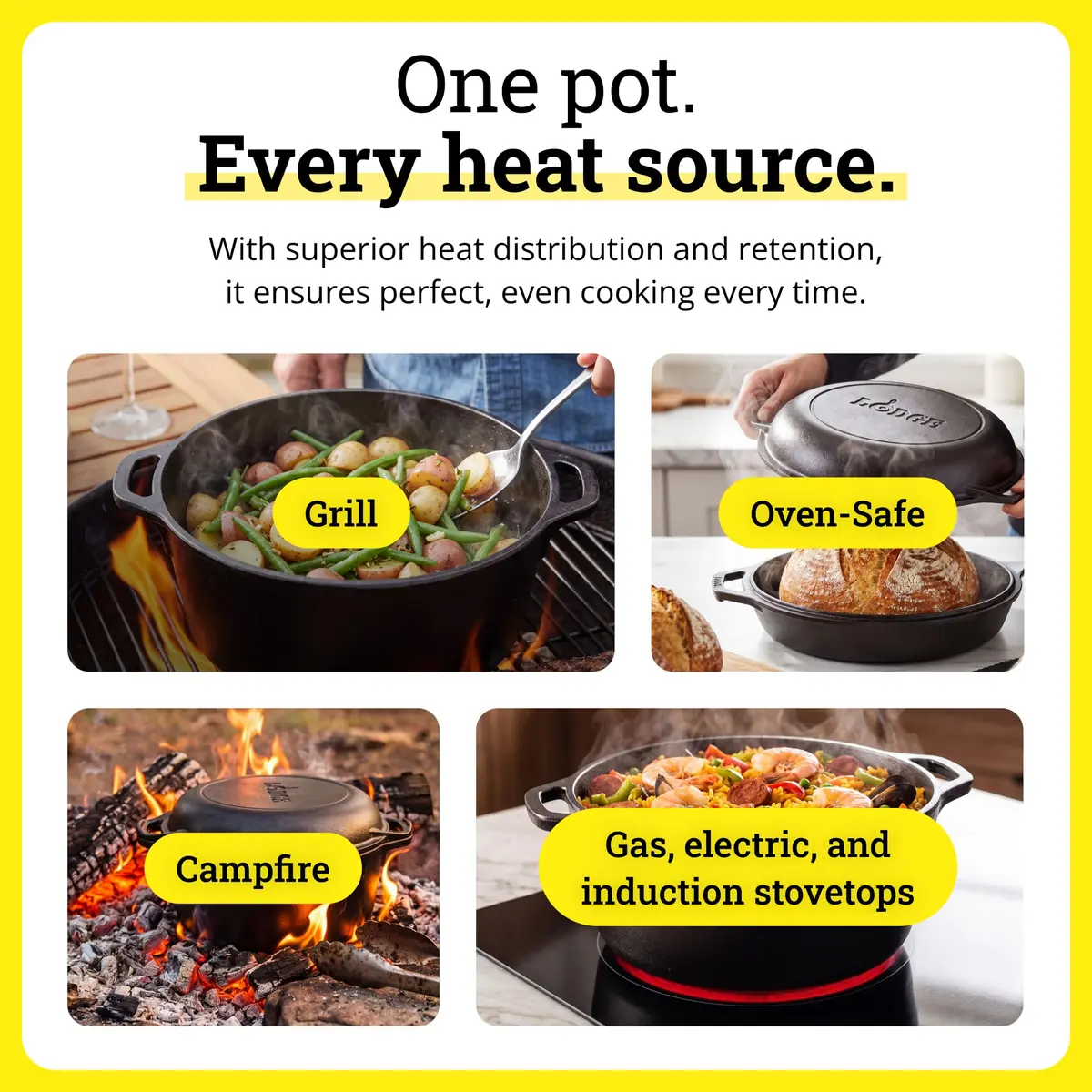 Lodge Cast Iron Double Dutch Oven with Skillet Lid, 5 Quart (4.73 L) | USA-Sourced Heavy-Duty Cookware - view 4