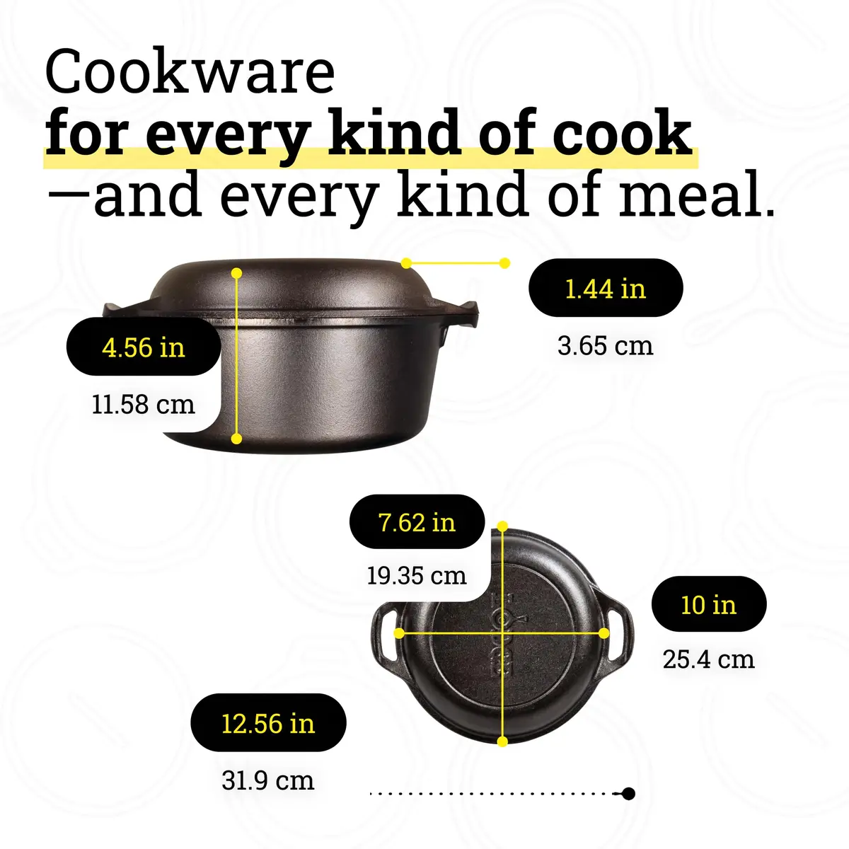 Lodge Cast Iron Double Dutch Oven with Skillet Lid, 5 Quart (4.73 L) | USA-Sourced Heavy-Duty Cookware - view 5