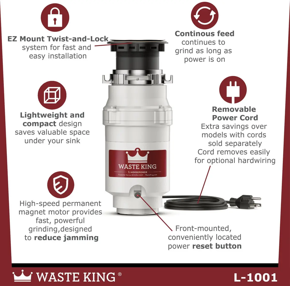 Waste King L-1001 Garbage Disposal 1/2 HP | Continuous Feed, Stainless Steel - view 3