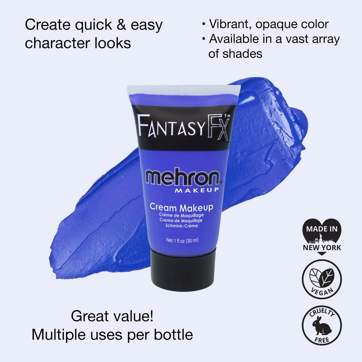 Mehron Makeup Fantasy FX Blue Water-Based Face & Body Paint 29.57ml (1 Fl Oz) | Professional Grade for Cosplay & Halloween - view 2
