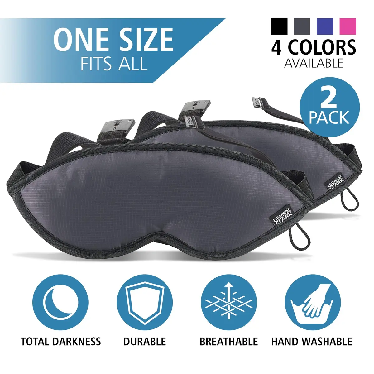 Lewis N. Clark Comfort Sleep Mask | Eye Mask for Travel | Breathable & Light Blocking | 2 Pack | Black - view 2