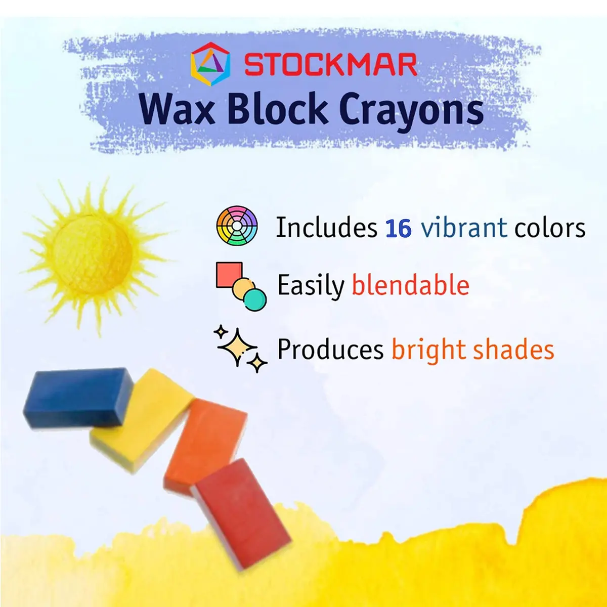 STOCKMAR Wax Block Crayons 16 Assorted Colors in Tin Case | Beeswax-Based Art Crayons for Drawing & Coloring - view 5