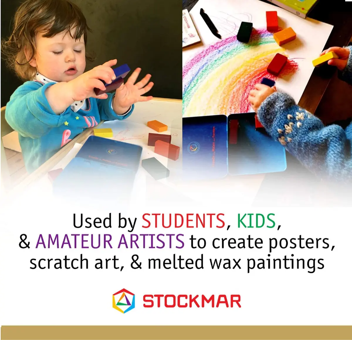STOCKMAR Wax Block Crayons 16 Assorted Colors in Tin Case | Beeswax-Based Art Crayons for Drawing & Coloring - view 6
