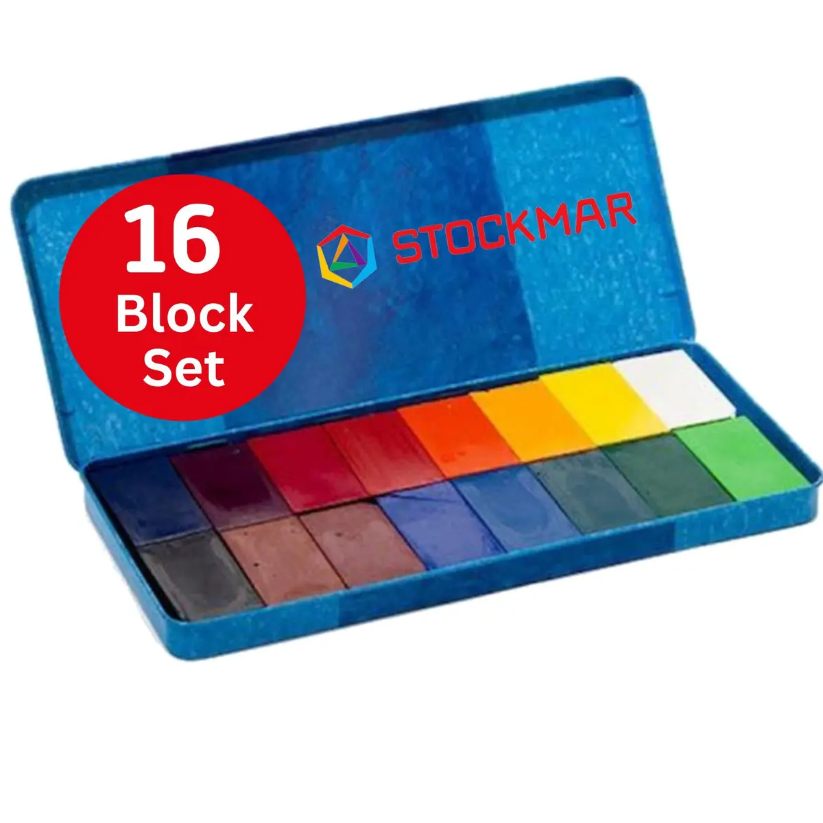 STOCKMAR Wax Block Crayons 16 Assorted Colors in Tin Case | Beeswax-Based Art Crayons for Drawing & Coloring - main product image