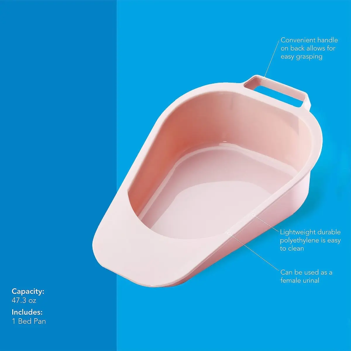 Carex Fracture Bed Pan with Handle, 1.4 L (47.3 oz) Capacity | Essential for Bedridden Patients - view 4