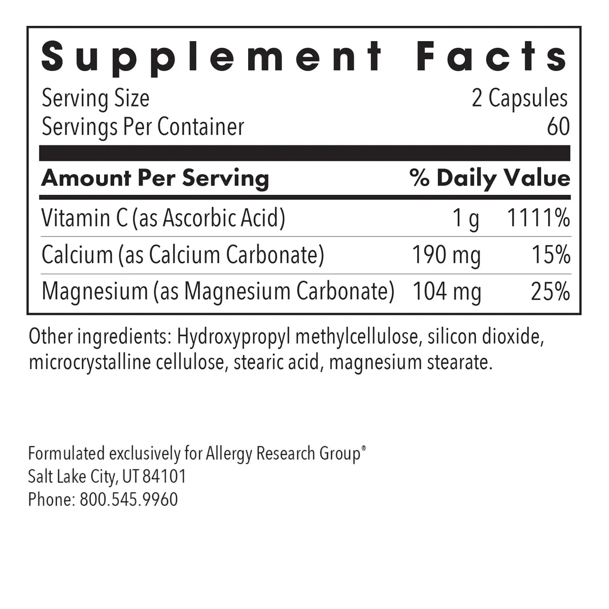 Allergy Research Group Buffered Vitamin C 1000 mg | Immune Support & Antioxidant (70-120 chars) - view 2