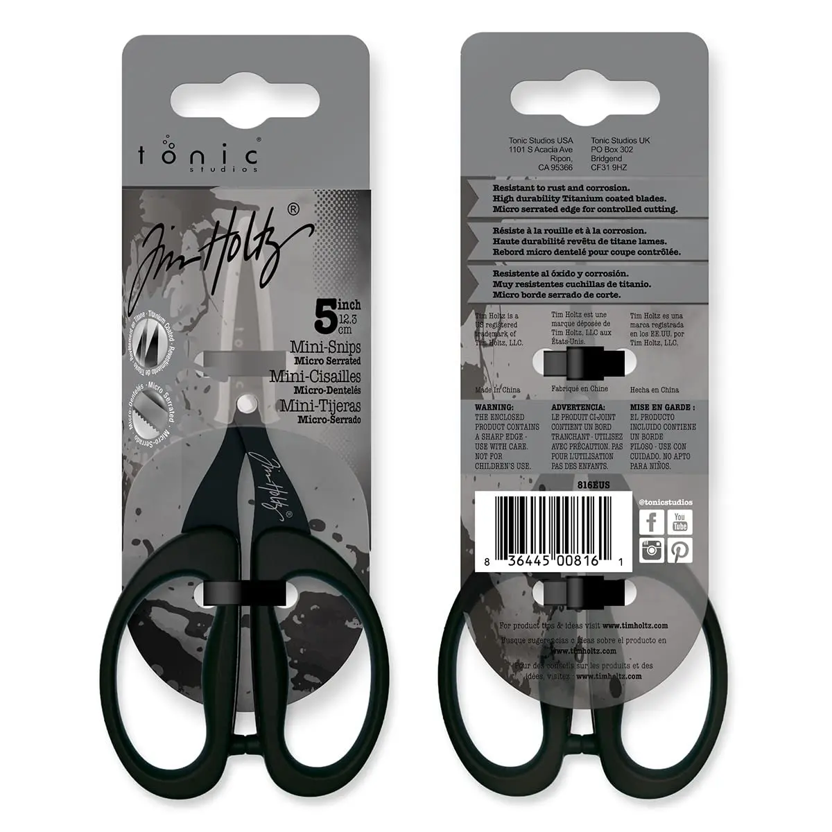 Tonic Studios Tim Holtz 5 Inch Mini Snips Scissors 12.7 cm (5 Inch) | Micro Serrated Titanium Blade for Precision Crafting - view 3