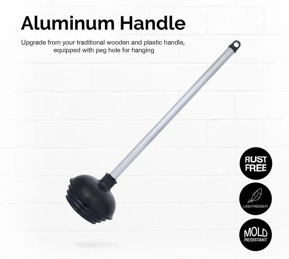NEIKO 60166A Heavy Duty Toilet Plunger with Patented All-Angle Design | Aluminum Handle, Black, 1-Pack - view 3