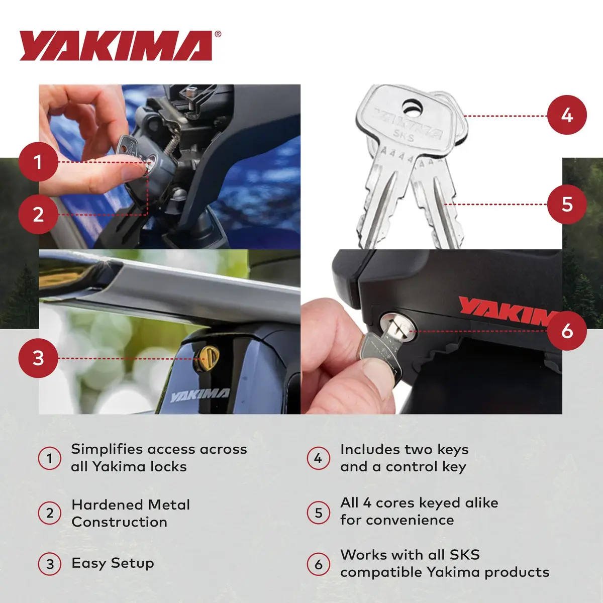 Yakima SKS Lock Cores for Car Rack Systems, 4 Pack | Secure Your Gear with One Key - view 3