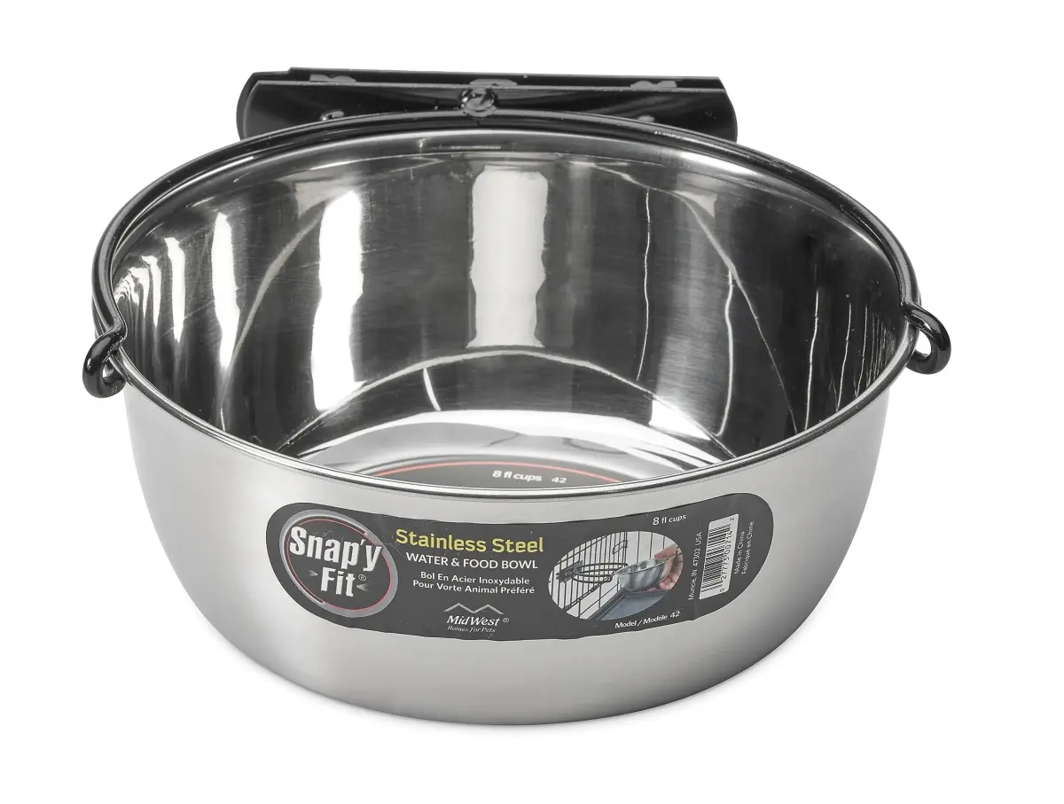 MidWest Homes for Pets Snap'y Fit Stainless Steel Food or Water Bowl 2 Quarts (8 Cups) | Mounts to Wire Crates, No-Tip Design - view 6