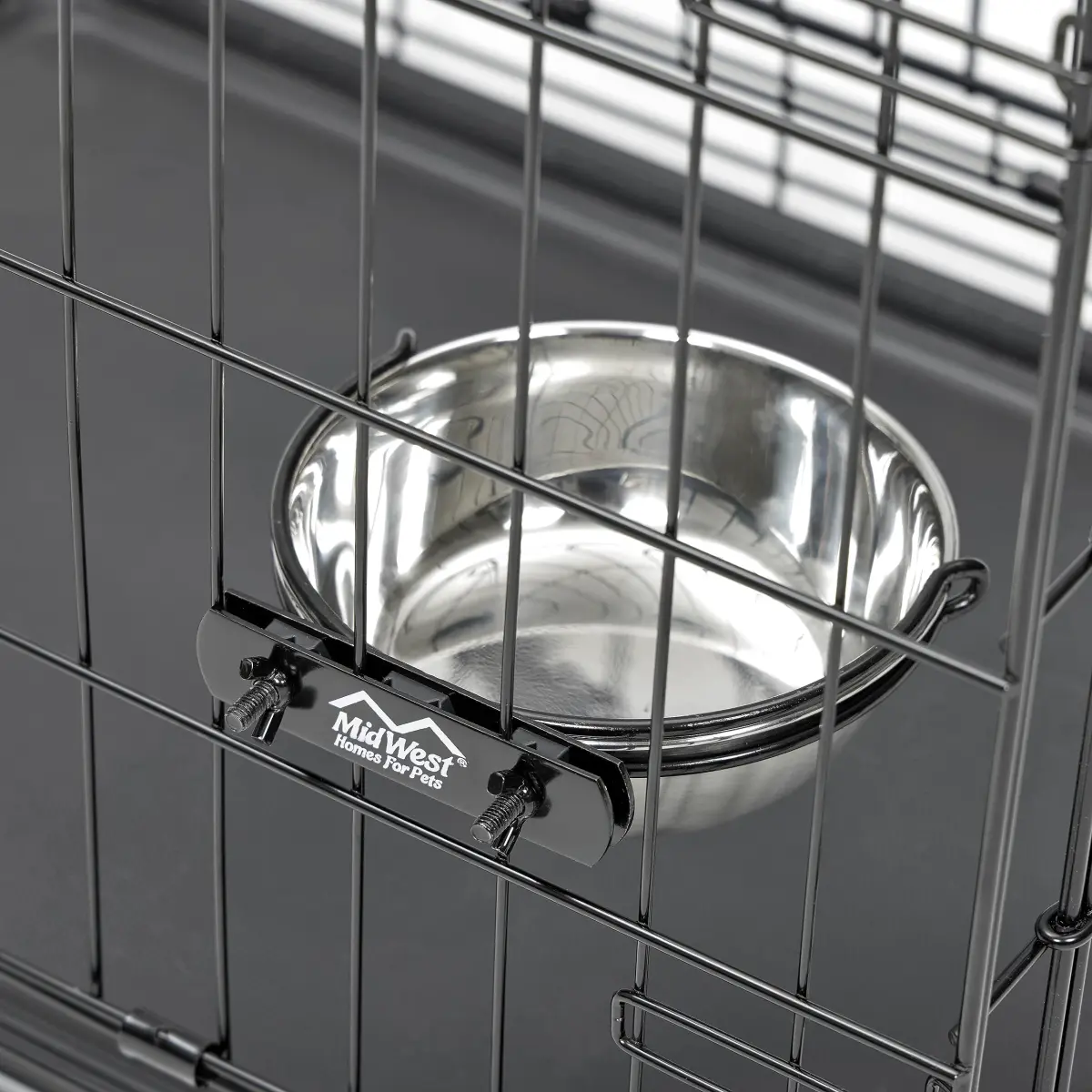 MidWest Homes for Pets Snap'y Fit Stainless Steel Food or Water Bowl 2 Quarts (8 Cups) | Mounts to Wire Crates, No-Tip Design - view 2