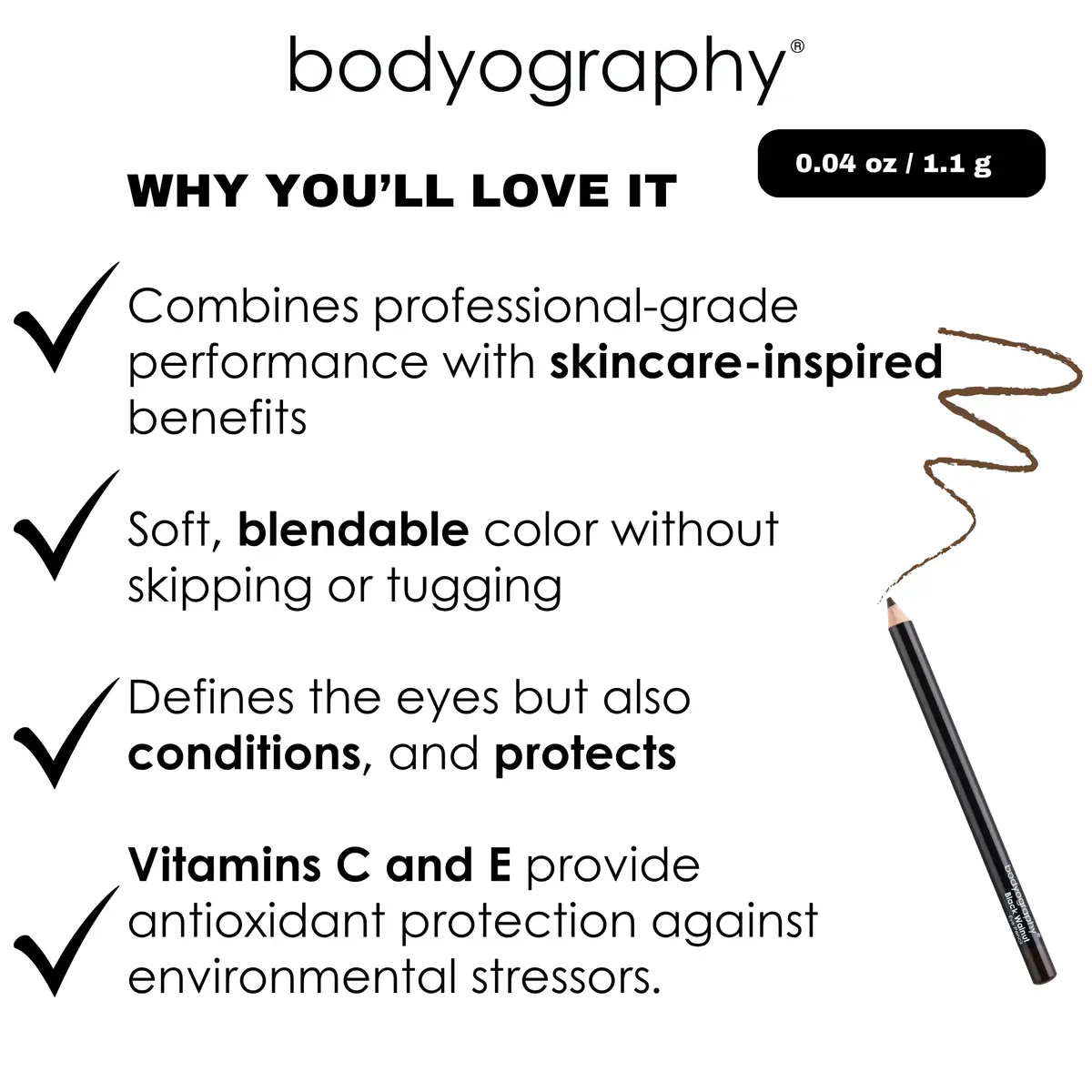 Bodyography Cream Eye Pencil Virgin - White Wooden Eyeliner for Eyes & Eyebrows, Long-Lasting Cruelty-Free Coconut Oil Cosmetic Liner - view 6