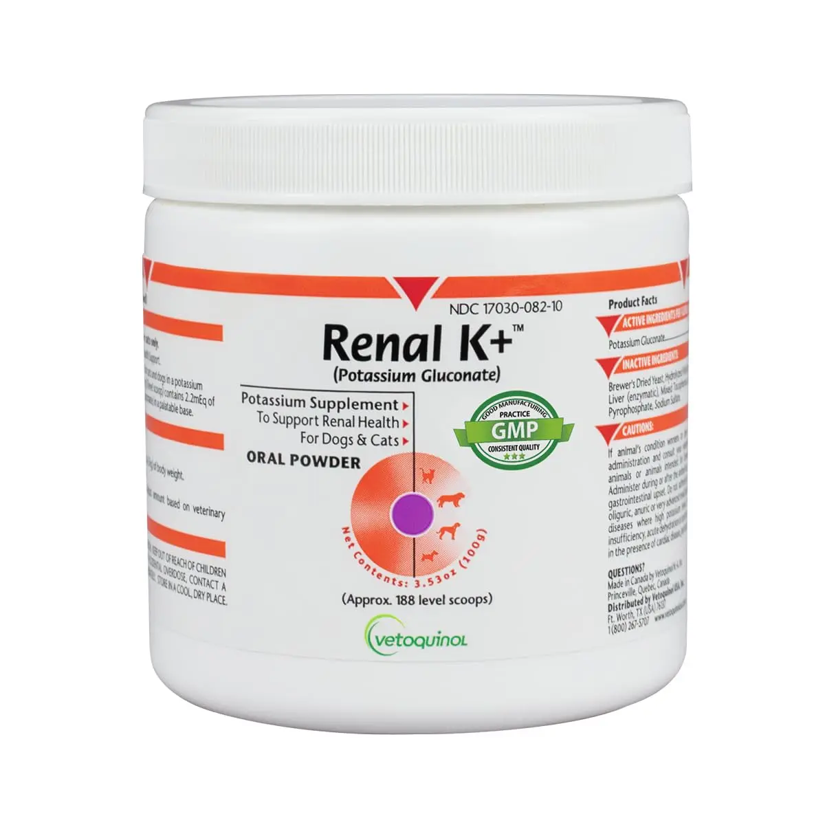 Vetoquinol Renal K, Potassium Powder for Dogs and Cats, 3.5 oz | Supports Kidney & Muscle Health - main product image
