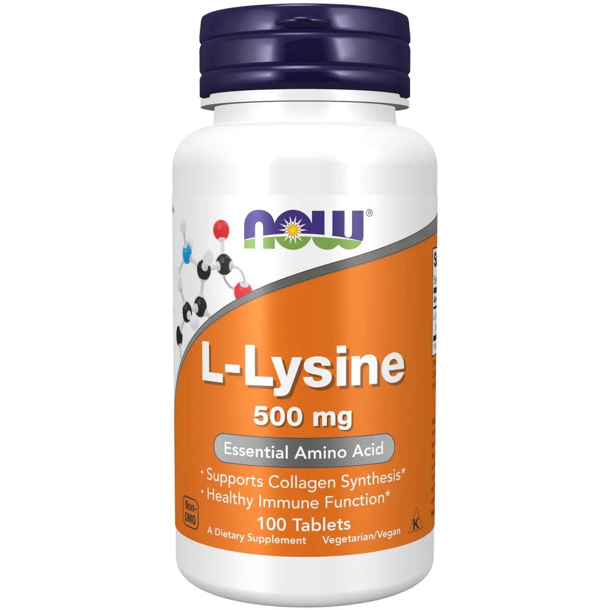 NOW Supplements, L-Lysine 500 mg, Amino Acid, 100 Tabs | Supports Collagen & Immune Function - main product image