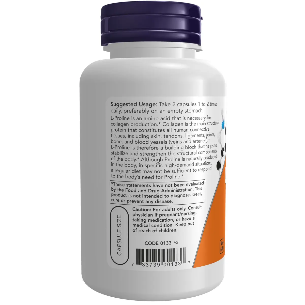 NOW Supplements, L-Proline 500 mg, Collagen Production, 120 Veg Caps | Supports Skin & Connective Tissues - view 3