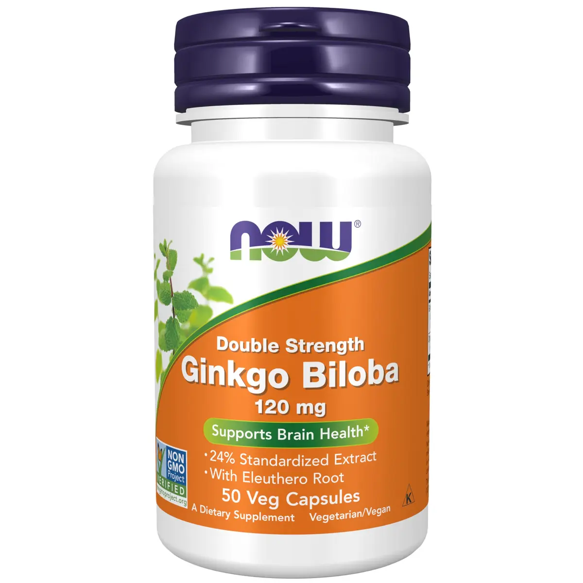 NOW Supplements Ginkgo Biloba 120 mg Double Strength 50 Veg Caps | Supports Brain Health & Memory - main product image