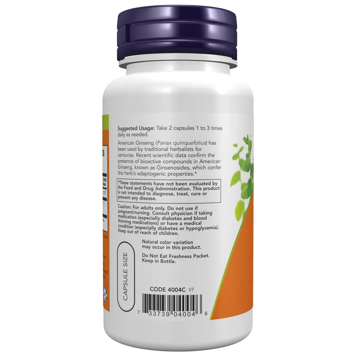 NOW Supplements American Ginseng Extract 100 Veg Caps | Adaptogenic Herb for Energy & Focus - view 3