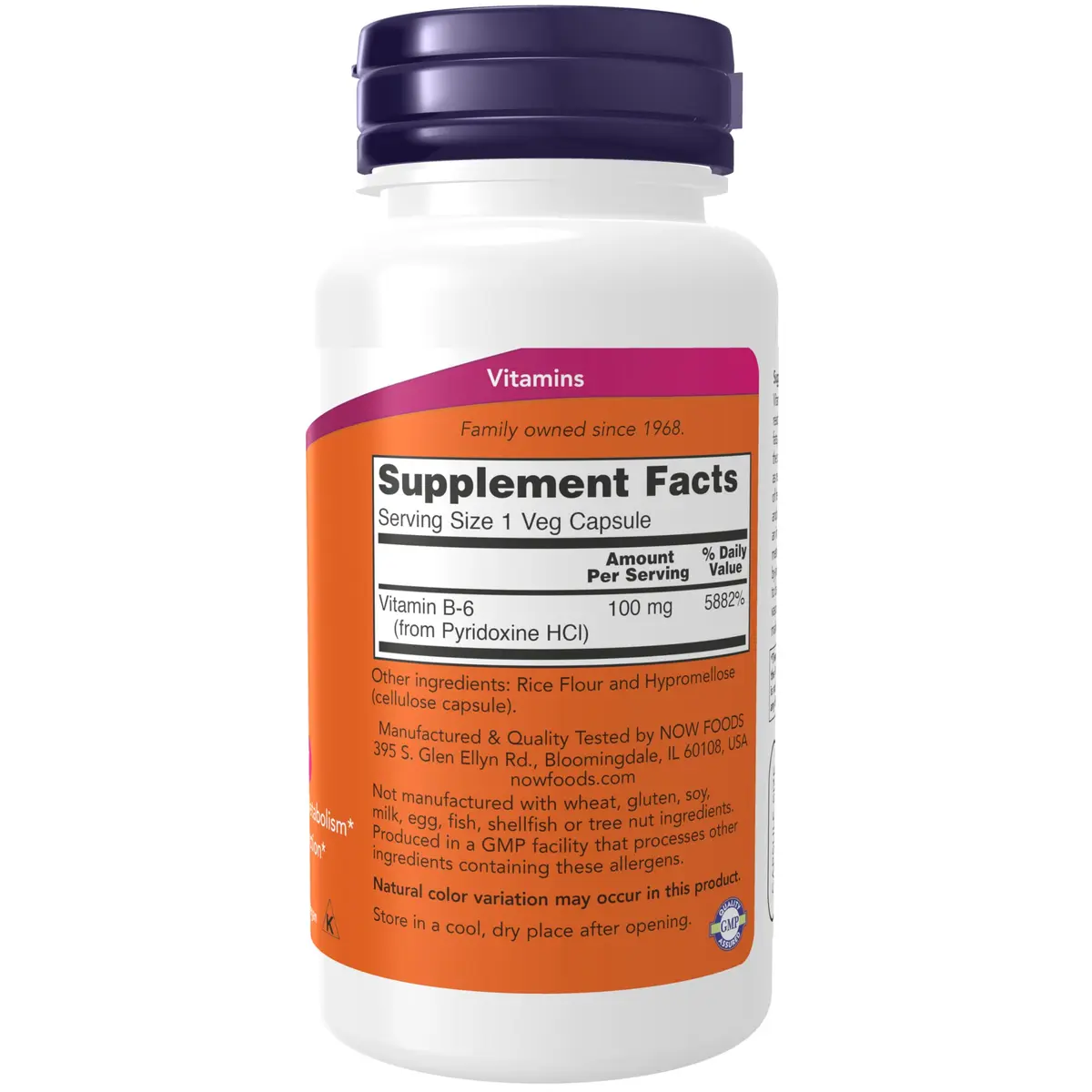 Now Foods B-6 100mg 100 Capsules | Supports Nervous System & Metabolism - view 2