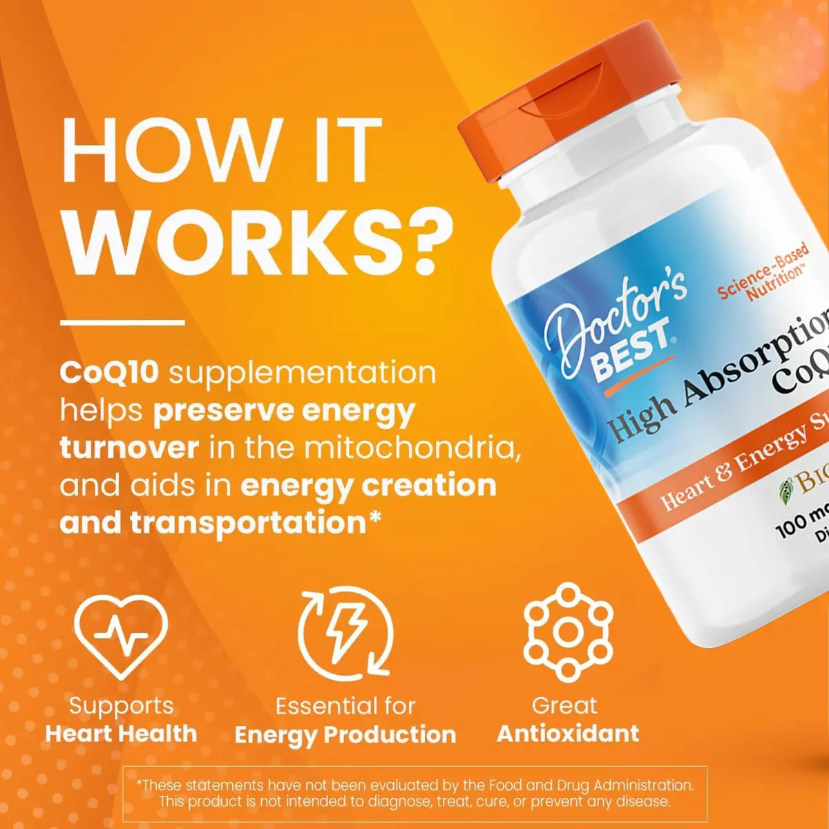 Doctor's Best High Absorption CoQ10 with BioPerine 100 mg 60 SoFtgels | Heart Health & Energy Production - view 3