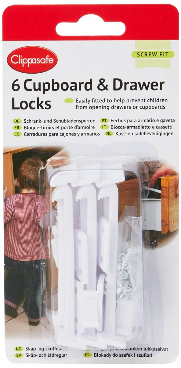 Clippasafe Cupboard Locks Pack of 6 | Childproof Safety Latches for Drawers & Cabinets - main product image