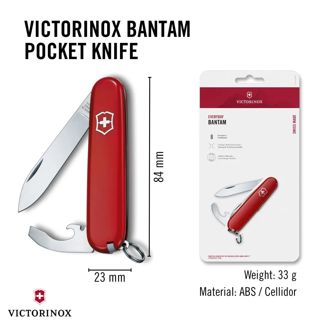 Victorinox Bantam Swiss Army Knife, 8-Function Pocket Knife, Red | 9.1 cm (3.6 in) Folded Length - view 3