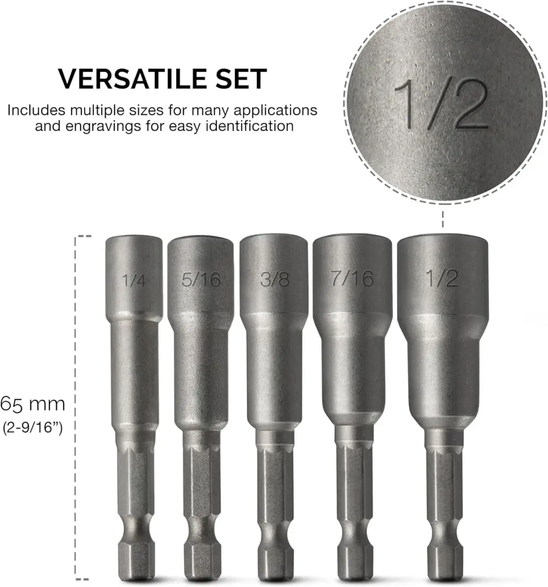 NEIKO 10066A Magnetic Nut Driver Set 5 Piece SAE 1/4" to 1/2" | Cr-V Steel - view 5