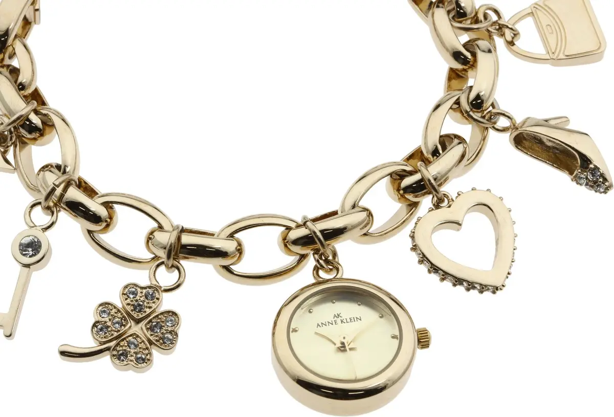 Anne Klein Women's Gold Charm Bracelet Watch with Gold Dial & Crystal Accents | 20mm Case - view 2