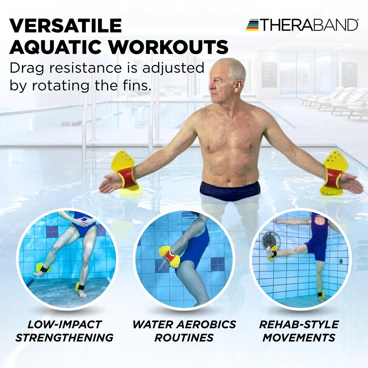 THERABAND Aquafins Aquatic Exercise Kit, 2 Fins, Mesh Bag, Water Aerobics | Low Impact Full Body Resistance - view 5