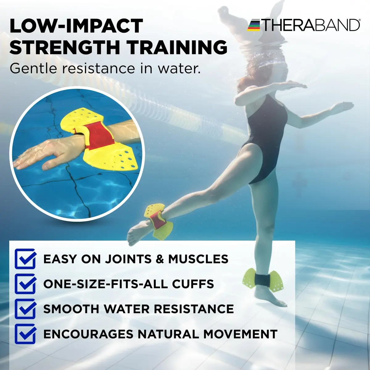 THERABAND Aquafins Aquatic Exercise Kit, 2 Fins, Mesh Bag, Water Aerobics | Low Impact Full Body Resistance - view 2