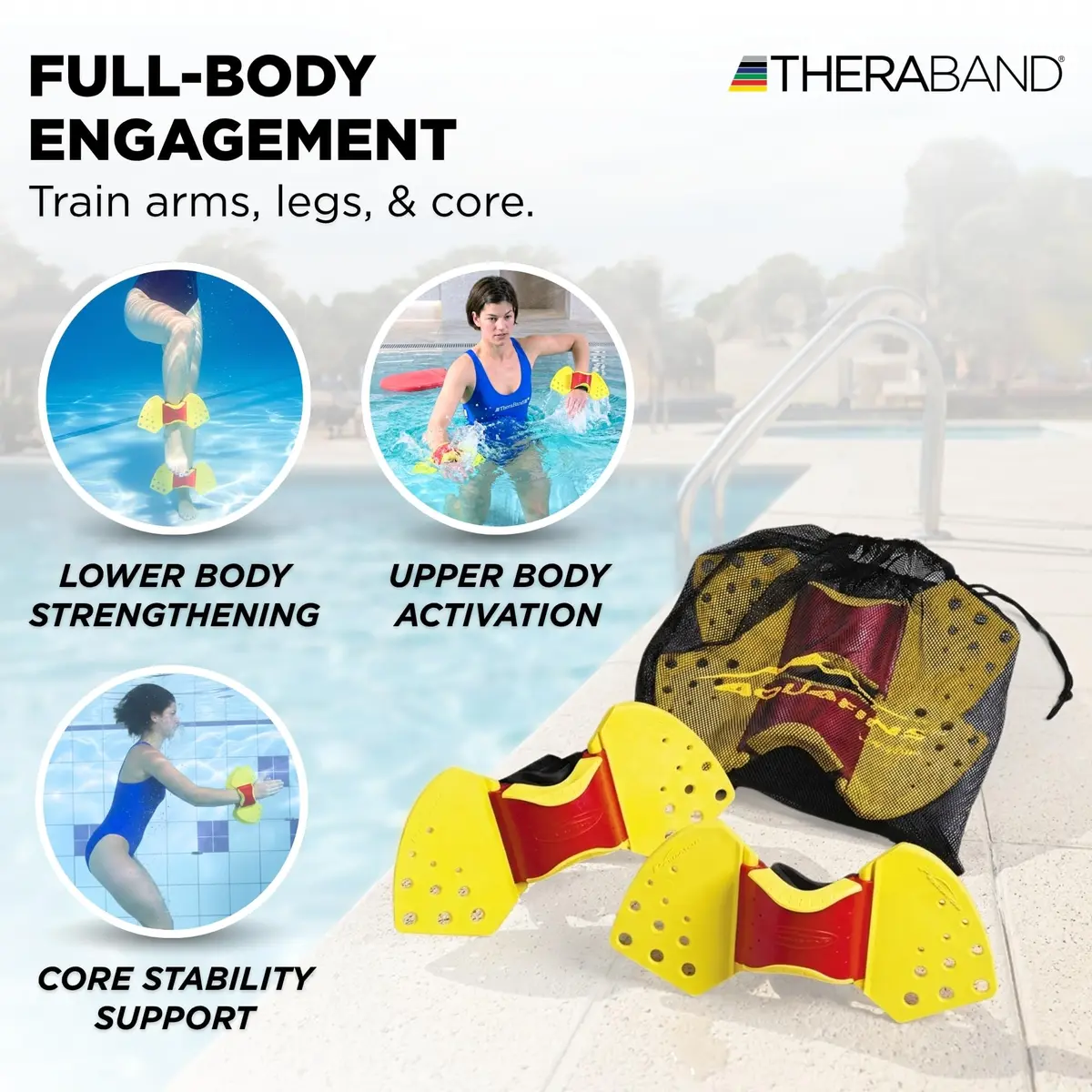 THERABAND Aquafins Aquatic Exercise Kit, 2 Fins, Mesh Bag, Water Aerobics | Low Impact Full Body Resistance - view 4