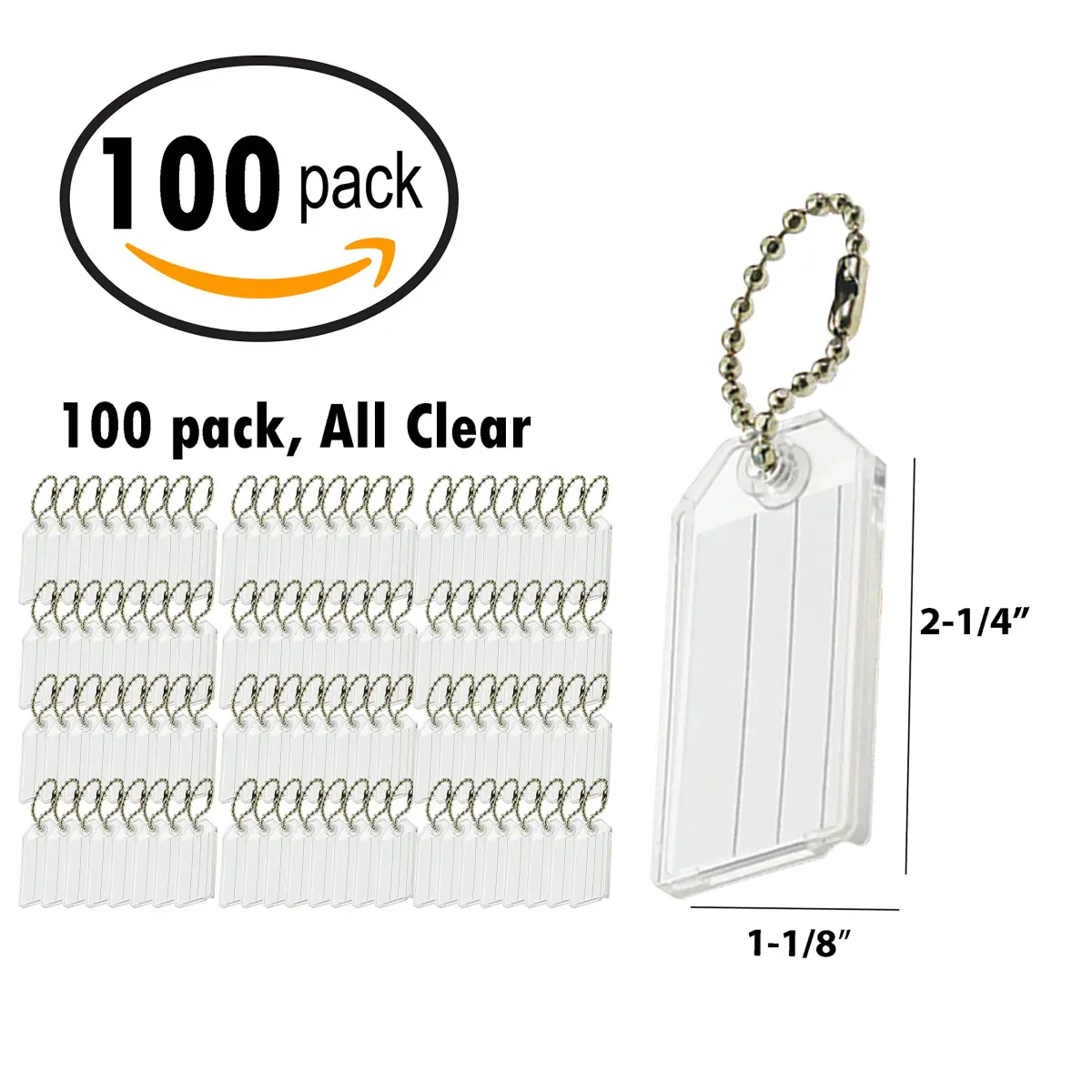Lucky Line Clear Key Tags with Ball Chain 100-Pack | Durable Plastic Key Identifier - view 5