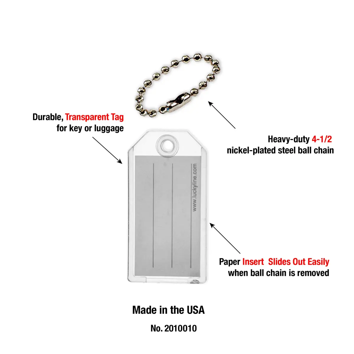 Lucky Line Clear Key Tags with Ball Chain 100-Pack | Durable Plastic Key Identifier - view 6