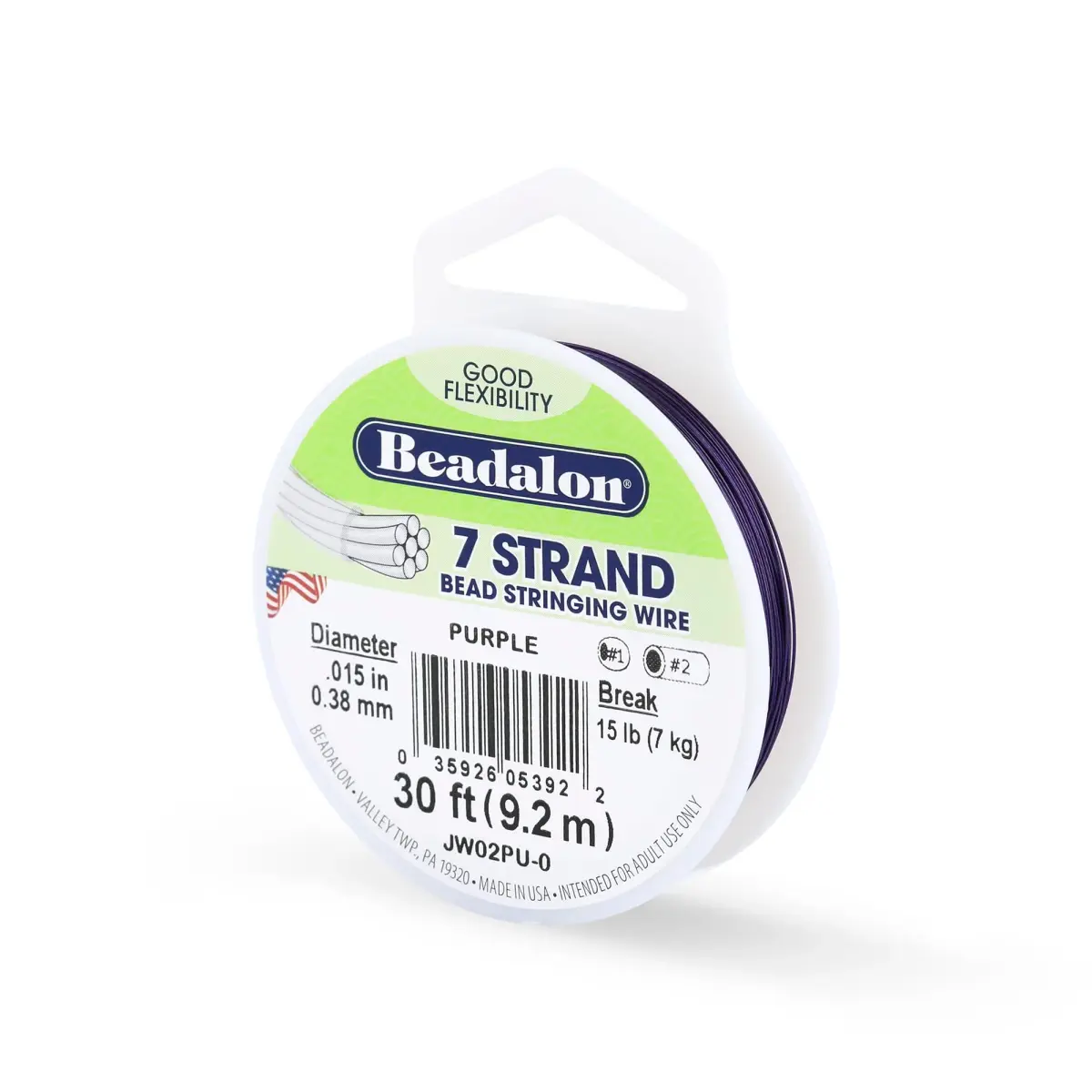 Beadalon 7-Strand Purple Stainless Steel Beading Wire, 0.38 mm - Nylon Coated for Jewelry Making - main product image