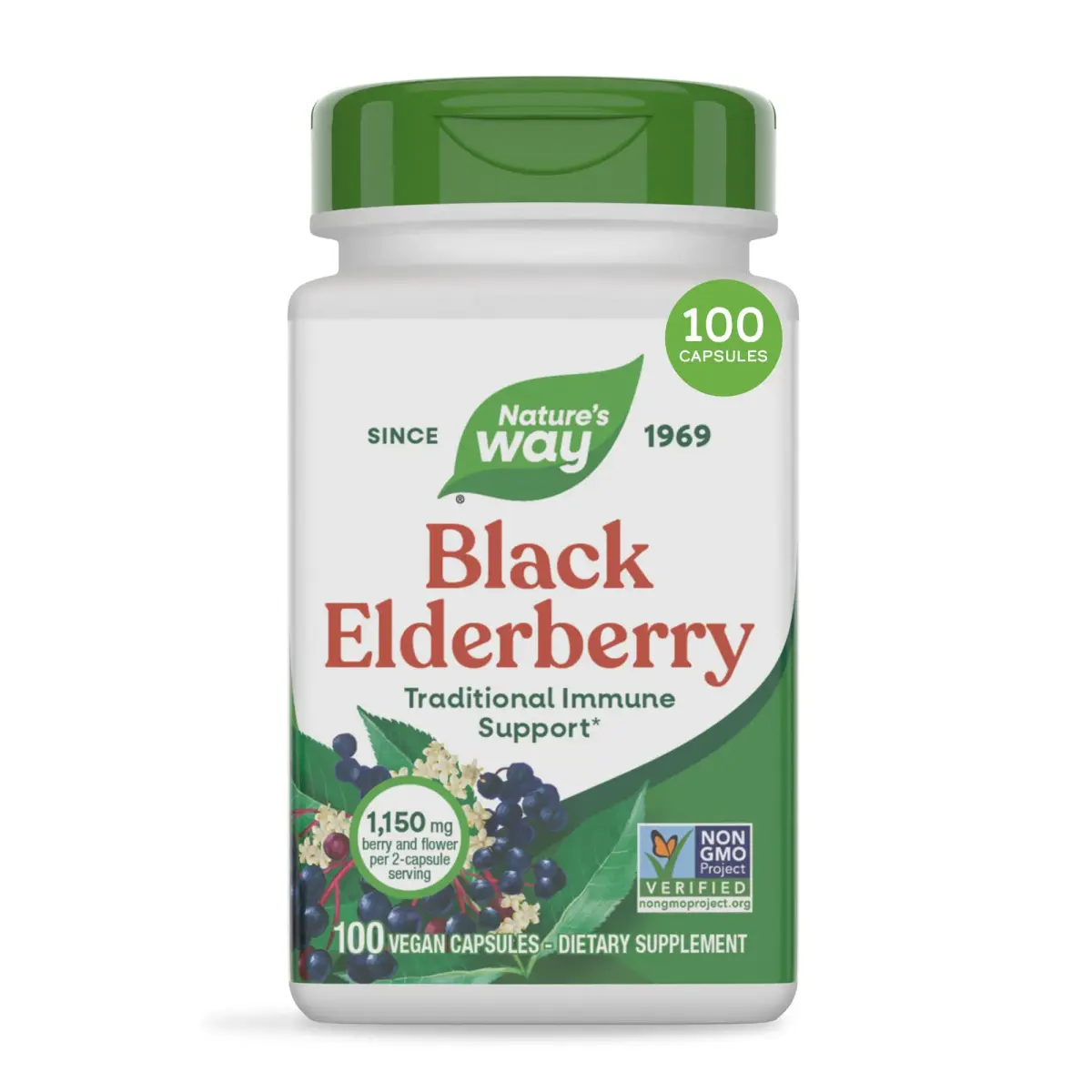 Nature's Way Black Elderberry Capsules - 100 Count Pack of 12 | Vegan Immune Support - main product image
