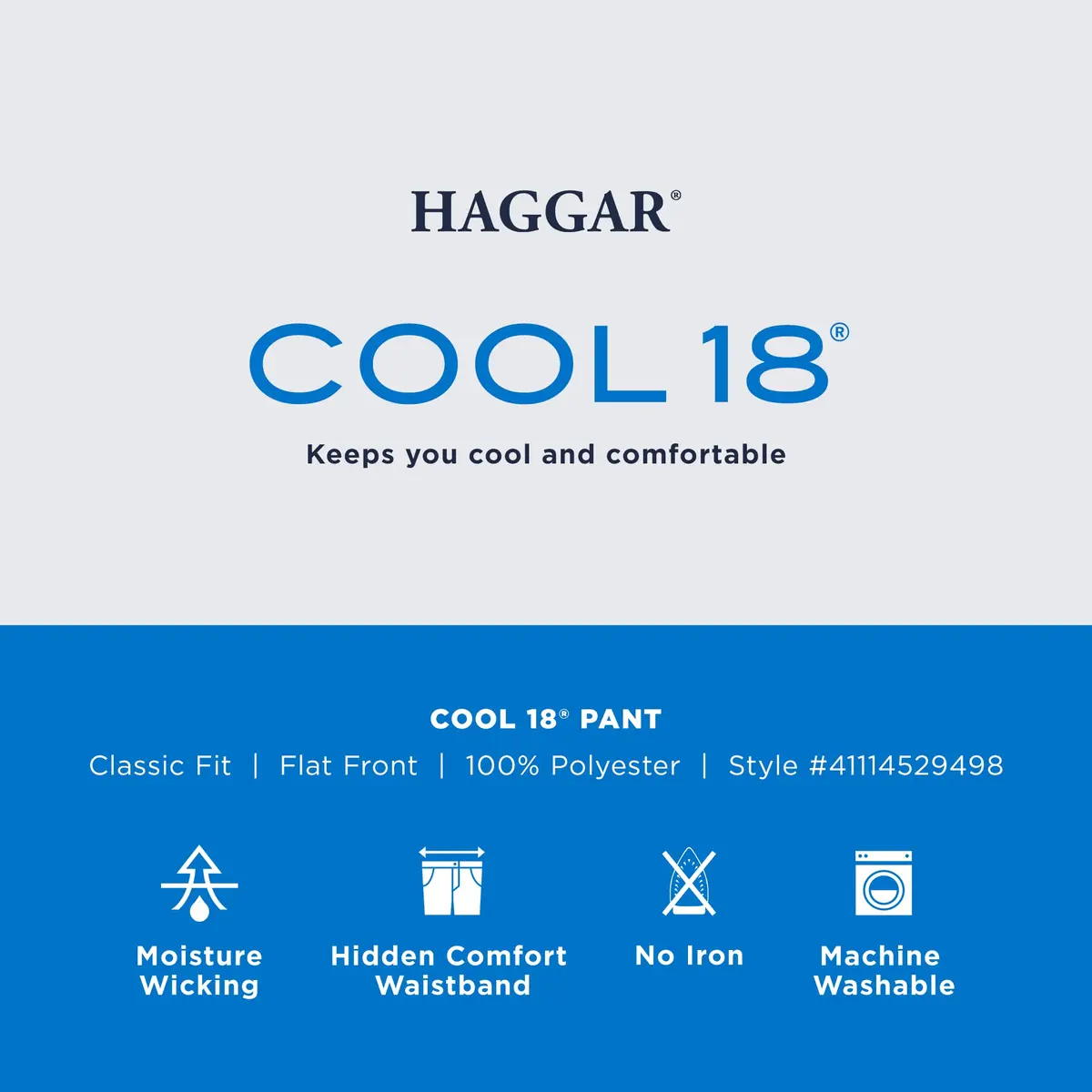 Haggar Mens Cool 18 Classic Fit Flat Front Pants 38W x 30L | Wrinkle-Resistant, Moisture Wicking, No-Iron - view 5