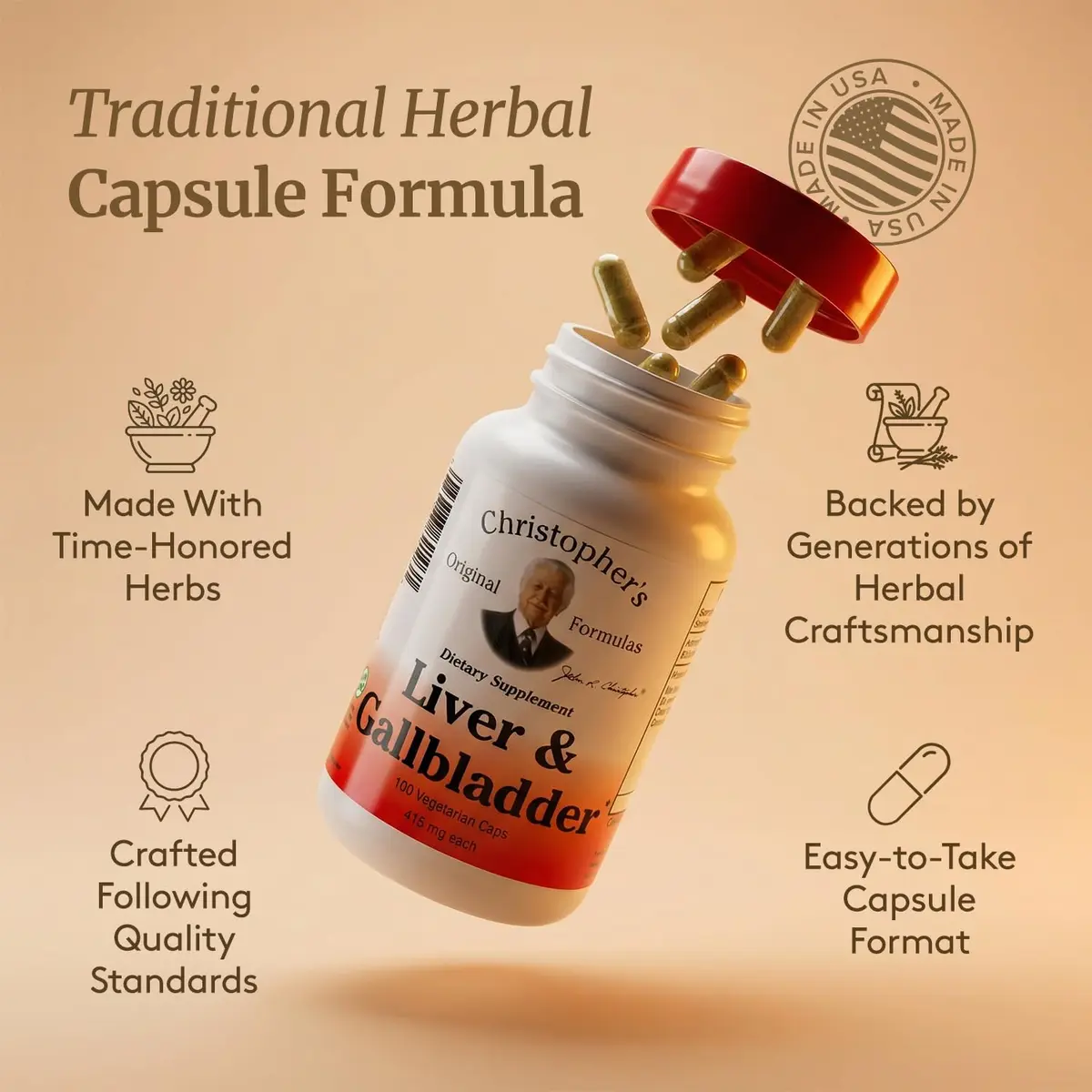 Christopher's Original Formulas Liver & Gallbladder Capsules | Natural Digestive Enzymes & Herbs (100 Count) - view 5