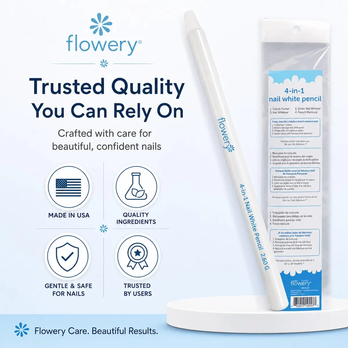 Flowery White Nail Pencil – Under Nail Whitener & Cuticle Pusher for Natural French Manicure Look - view 6
