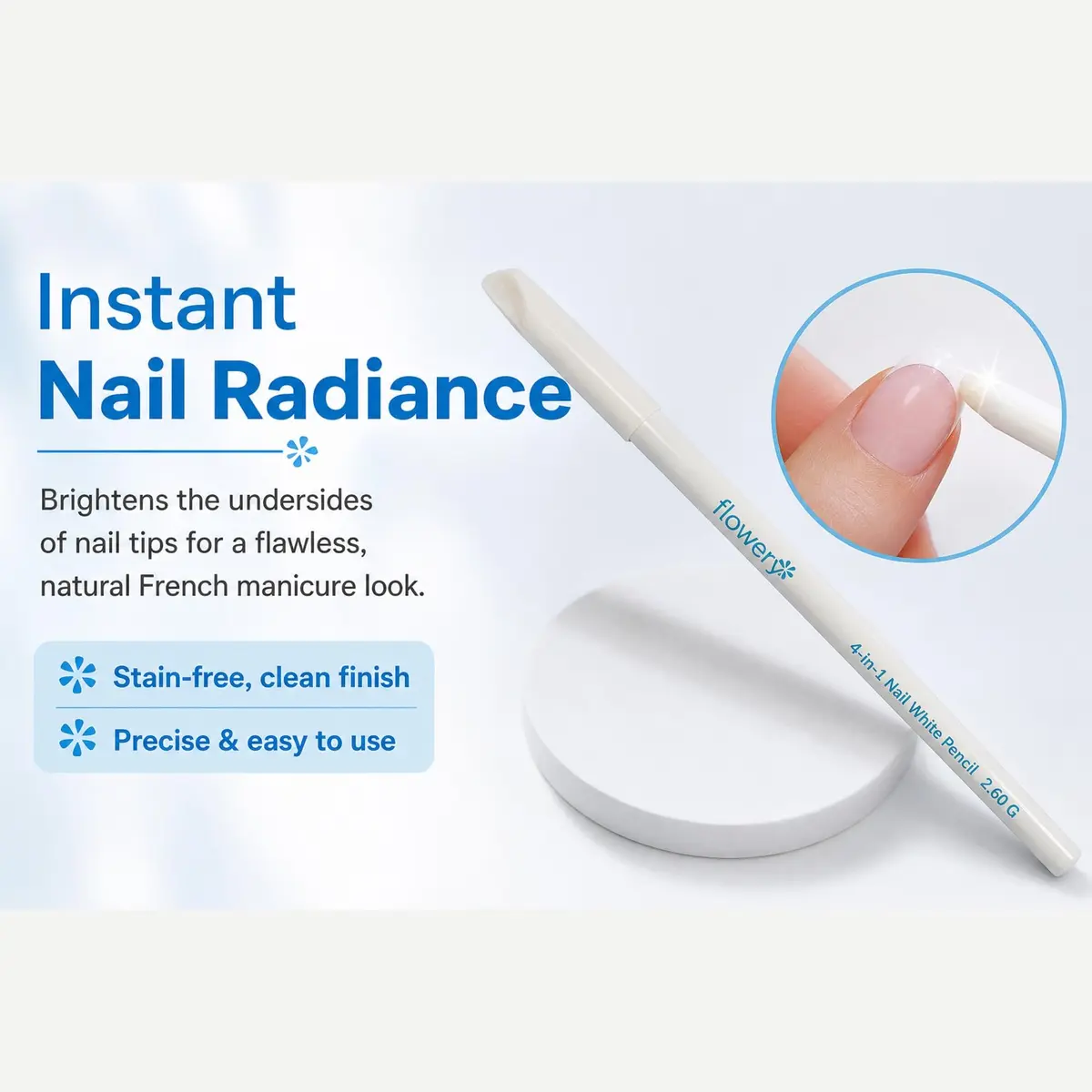 Flowery White Nail Pencil – Under Nail Whitener & Cuticle Pusher for Natural French Manicure Look - view 2