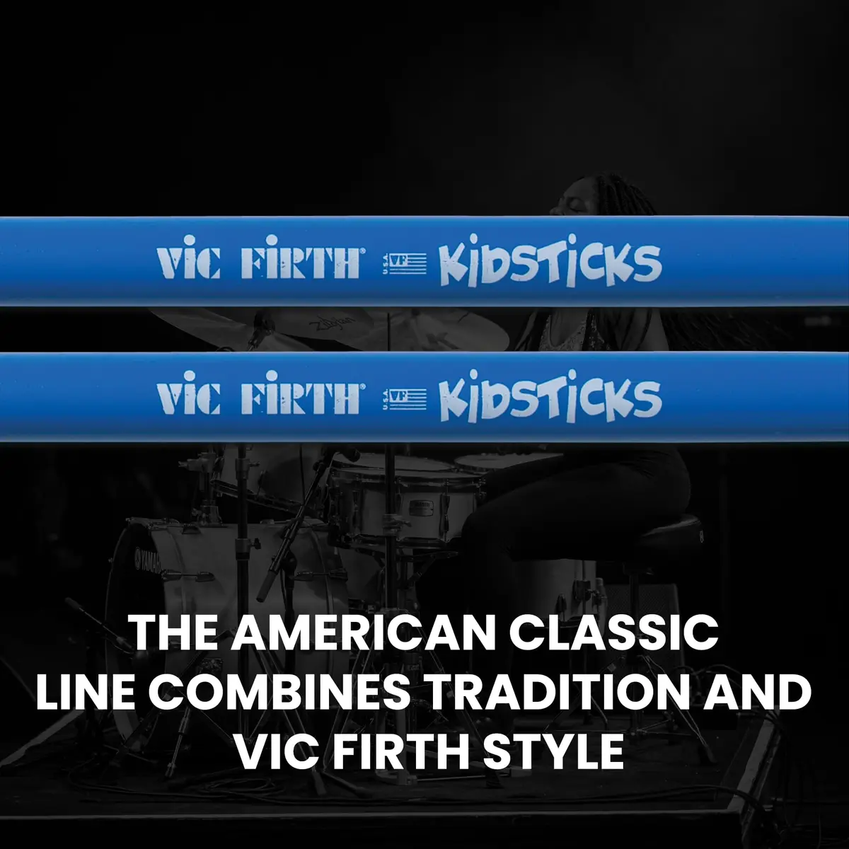 Vic Firth American Classic Blue Kidsticks | Designed for children 3-8, premium USA hickory, bright blue finish, quality sound, easy grip - view 7
