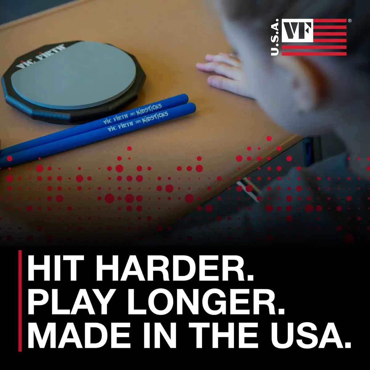 Vic Firth American Classic Blue Kidsticks | Designed for children 3-8, premium USA hickory, bright blue finish, quality sound, easy grip - view 8