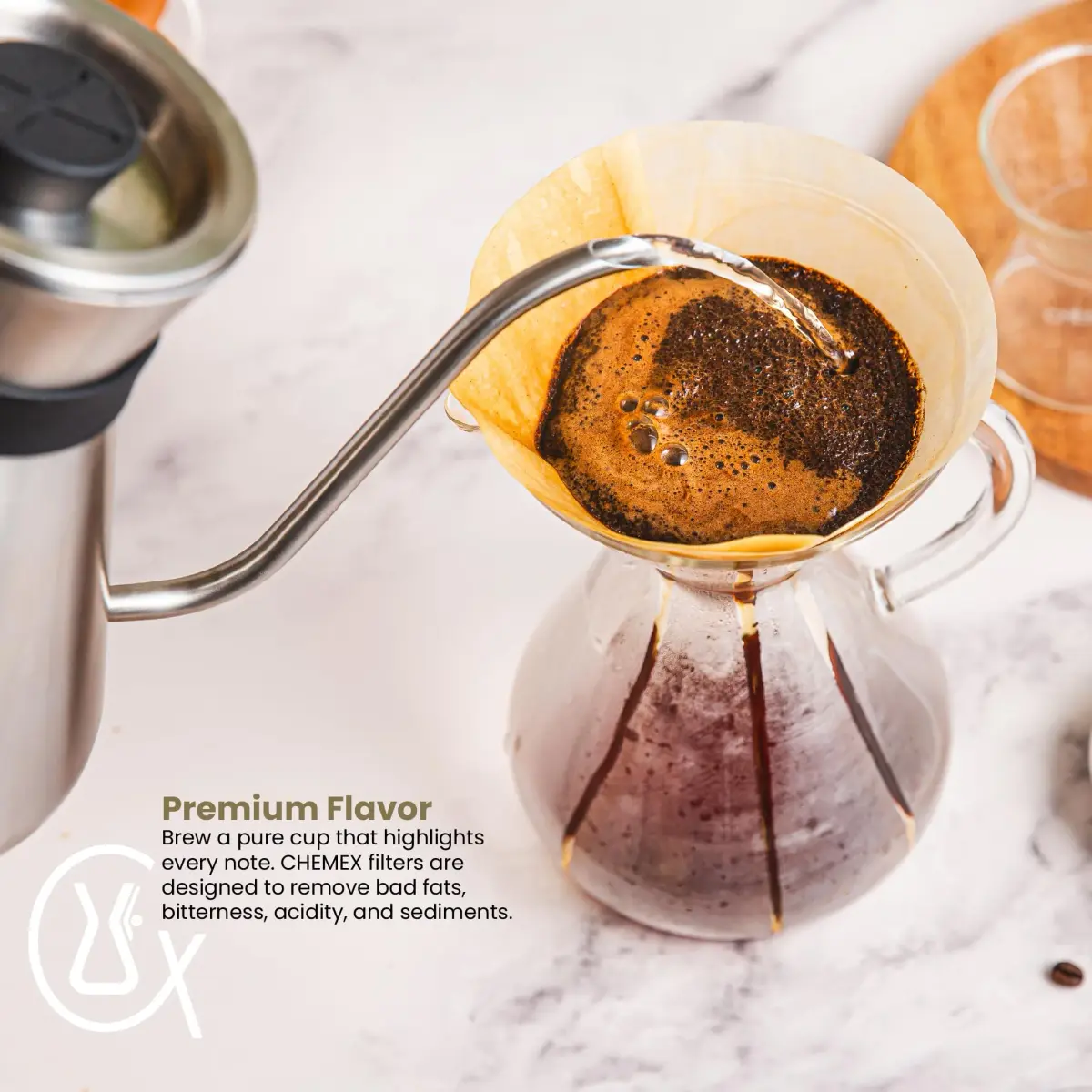 Chemex Bonded Square Coffee Filters, 100 Count | 20-30% Thicker Paper for Pure Coffee Flavor - view 6