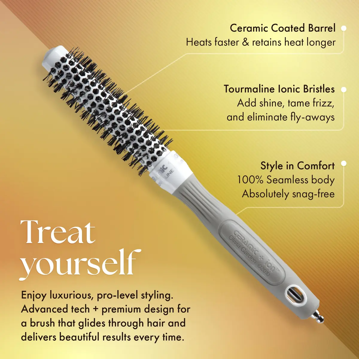 Olivia Garden Ceramic + Ion Round Thermal Hair Brush 19mm (0.75") | Professional Blowout Brush for Normal to Thick Hair - view 3